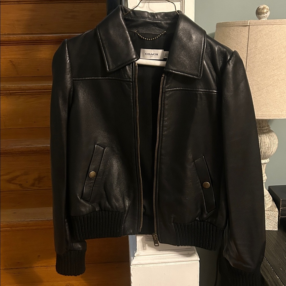 Coach Black Leather Bomber Jacket